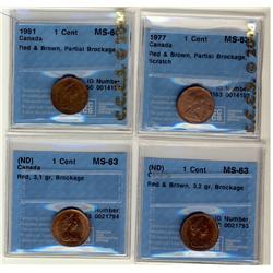 1977 1¢ CCCS MS63 RB, Partial Brockage Scratch, 1981 1¢ CCCS MS60 RB Partial Brockage,  ND 1¢ CCCS M