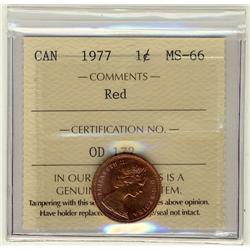 1977 1¢ ICCS MS66 Full Red, A superb GEM example.