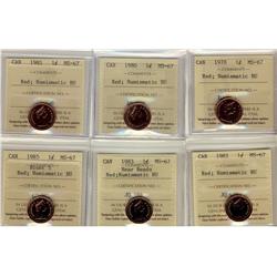 1978 1¢  1980, 1981, 1982, 1983 Near Beads, 1985 Blunt 5,  Lot of 6  coins all certified  ICCS MS67 
