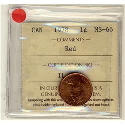 1978 1¢ ICCS MS66 Full Red, A superb GEM example.