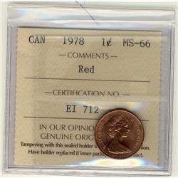 1978 1¢ ICCS MS66 Full Red, A superb GEM example.