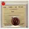 Image 1 : 1980 1¢ ICCS MS66 Full Red, A superb GEM example.