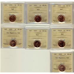 2000,2001,2002,2002P,2007,2009 Non Magnetic(2), 1¢ ICCS MS66 Red  L:ot of 6 coins,