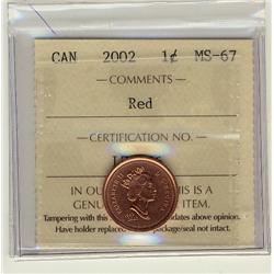 2002 1¢ ICCS MS67 Full Red, A superb GEM example.