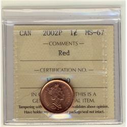2002P 1¢ ICCS MS67 Full Red, A superb GEM example.