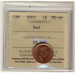 2003 1¢ ICCS MS66 Full Red, A superb GEM example.
