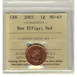 2003 P 1¢ New Effigy ICCS MS67 Full Red, A superb GEM example.