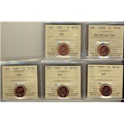 2003P, 2004, 2005P, 2008, 2009 1¢ ICCS MS66 Red,  Lot of 5 coins,