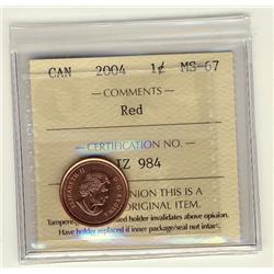 2004 1¢ ICCS MS67 Full Red, A superb GEM example.