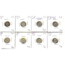 1870 Wd(2), 1872H(2), 1885(2) & 1886(2) 5¢.  Lot of 8 pcs with varieties included.  G to G+.