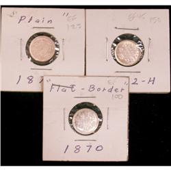 1870 FB, 1871 & 1882H 5¢.  Lot of 3 coins EF.