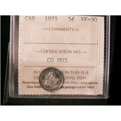 1871 5¢ ICCS VF30.