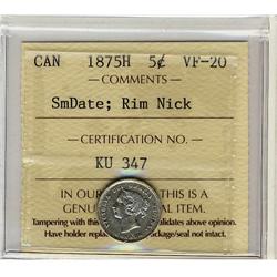 1875H SmDt ICCS VF20.  Designated rim nick.