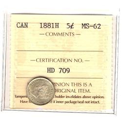 1881H 5¢ ICCS MS62. Near Choice. Lovely.