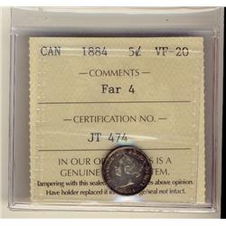 1884 5¢ Far 4 ICCS VF20. Problem free. Key date.