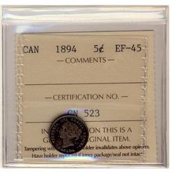 1894 5¢ ICCS EF45. A lustrous example.