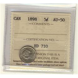 1898 5¢ ICCS AU50.  Sharp and lustorus.
