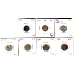 1899 5¢ VF-20 or better. Lot of 7 coins.