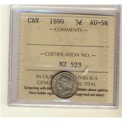 1899 5¢ ICCS AU58. Brilliant and lustrous.