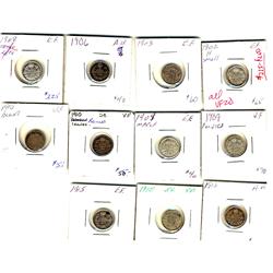 1902H - 1915 5¢.  Lot of 10 coins including 1902H, 1903H LgH, 1904, 1908, 1909 Ptd, 1910 Ptd & 1915(