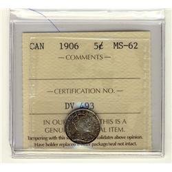 1906 5¢ ICCS MS62.  Bluish and golden shades.