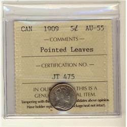 1909 5¢ Ptd Lvs ICCS AU55.