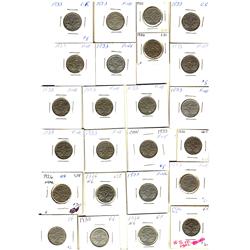 1926 - 1933 5¢.  Lot of 24 coins including, 1926 Near(4), 1930, 1931, 1932, 1933(16) & 1934.  VG to 