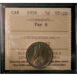 1926 5¢ Far 6 ICCS VF20.