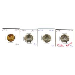1937, 1939, 1940 & 1942 Tombac 5¢.  Lot of 4 coins all MS60 or better.