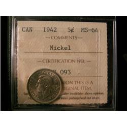 1942 5¢ ICCS MS64 Nickel.
