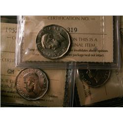 1950, 1951 Com & 1952 5¢ ICCS MS64.  Lot of 3 coins.