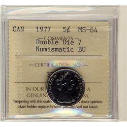 1977 5¢ Double Die 7 ICCS MS64 Numismatic Bu