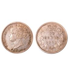 1858 10¢ First 8 Over 5 ICCS VF30. Lustrous with a touch of golden tone.  Very rare variety. Seldom 