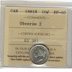 1881H 10¢ Obv 2 ICCS EF40. 