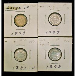 1882H, 1898, 1899 & 1907 10¢.  Lot of 4 coins VF to VF++.