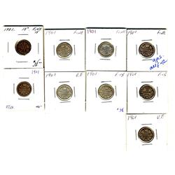 1901 10¢ F-12.  Lot of 9 pieces.