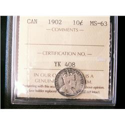 1902 10¢ ICCS MS63.  Nice underlying lustre.