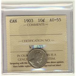 1903 10¢ ICCS AU55. A decent example with lustre.