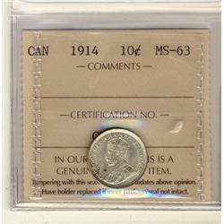 1914 10¢ ICCS MS63. A nice Choice example.