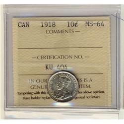 1918 10¢ ICCS MS64.