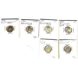 1940 Re-engraved date (4), 1943 Doubled date (2).  Grades vary from VF-20 to MS60.