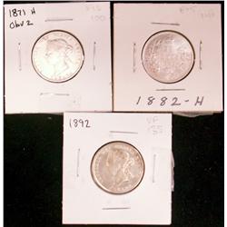 1871H, 1882H & 1892 25¢.  Lot of 3 coins all F/VF.