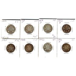 1872H, 1874H, 1883H, 1886, 1890H, 1892, 1900, 1901 25¢, lot of 8 coins.  Average Good-6.