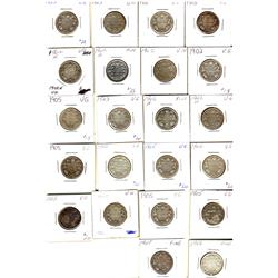 1902 (2), 1902H (4), 1903 (5), 1905 (9), 1906, 1907 25¢, lot of 22 coins.  G-4 to G-6.