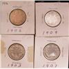 Image 1 : 1903, 1906, 1907 & 1909 25¢ F/VF/EF.  Lot of 4 coins all with light lustre.