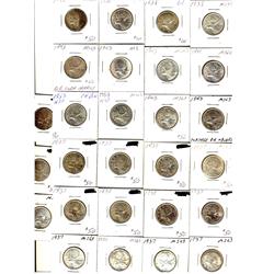1937 (16), 1938 (2), 1940, 1941, 1943 (5), 1953 NSF (2) 25¢, lot of 27 pieces.  Grades vary from VF3