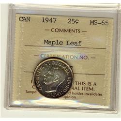 1947 25¢ ML ICCS MS65.  Golden shades.