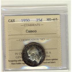 1950 25¢ ICCS MS65 CAMEO, Attractive toning around the rims.  The reverse is mainly brilliant.