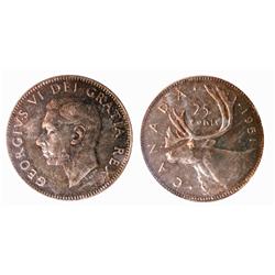 1951 25¢ Low relief ICCS MS63.  Top 10 graded by ICCS, only one example graded higher. Scarce in Min