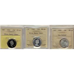 1952 LR MS64, 1965 MS64 & 1991 25¢ ICCS .  1965 is designated as Ultra Heavy Cameo and the 1991 is a